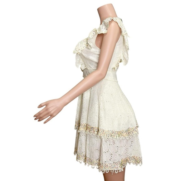 FARM RIO Eyelet Beaded Mini Dress, Off White, XS - Picture 12 of 15